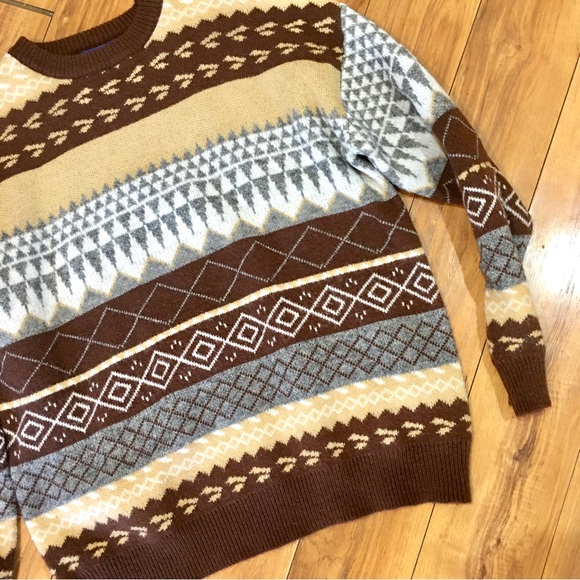 Aelfric Eden vintage print brown sweater grandpa style winter medium ivo… - Picture 5 of 7